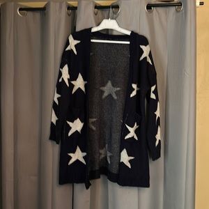 Long navy cardigan with white stars